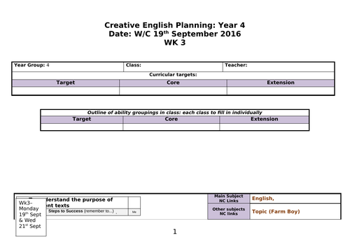 Year 4 English  Planning