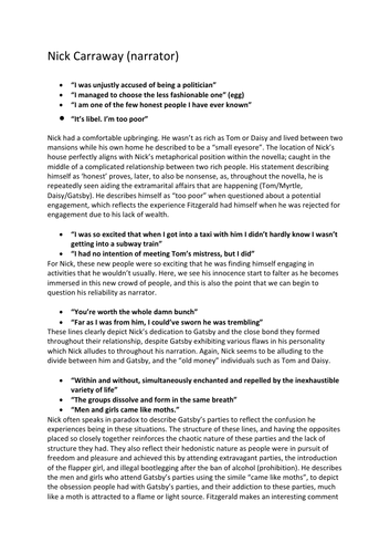 Nick Carraway character quotes | Teaching Resources