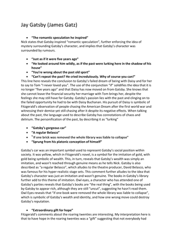 Jay Gatsby character quotes  Teaching Resources