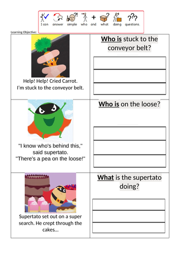 Supertato WH questions worksheet