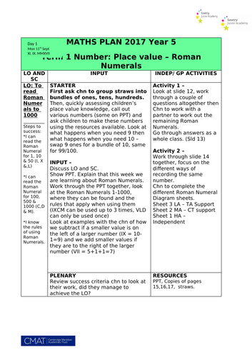 Year 5 Maths Planning Roman Numerals