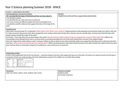 Year 5 Science - Space plans/resources