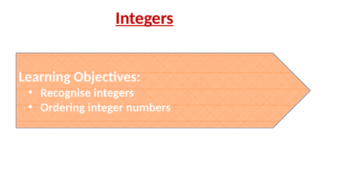 Whole lesson: Introducing Integers: PPT, worksheet and answer sheet