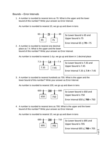 Bounds/ Error intervals Year 9