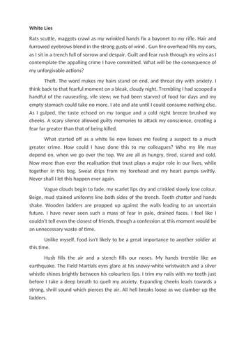 Comprehension and Writing Craft Resource Using a Fiction Extract- White Lies