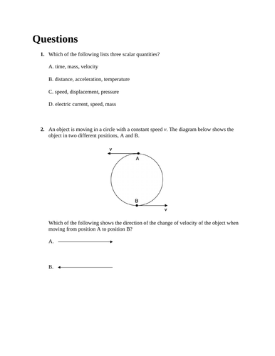 Topic 1.3 Vectors 10 MCQ for IB DP Physics Paper 1