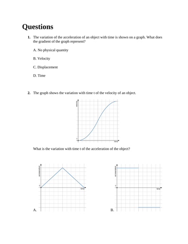 Topic 2.1 Motion 10 MCQ for IB DP Physics Paper 1