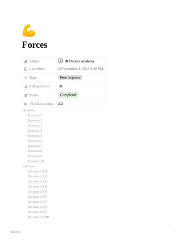 Topic 2.2 Forces (Dynamics) 10 Questions for IB DP Physics Paper 2