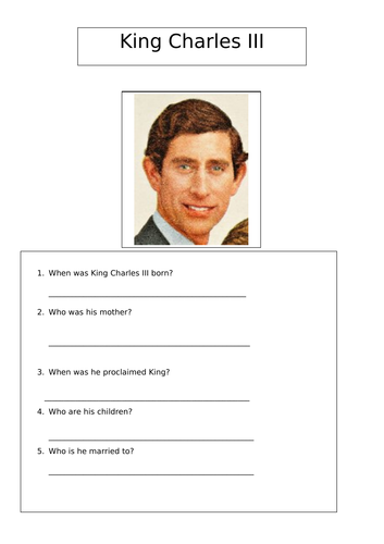 King Charles Iii Worksheet Teaching Resources 7716