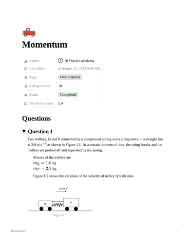Topic 2.4 Momentum & Impulse 10 Questions for IB DP Physics Paper 2