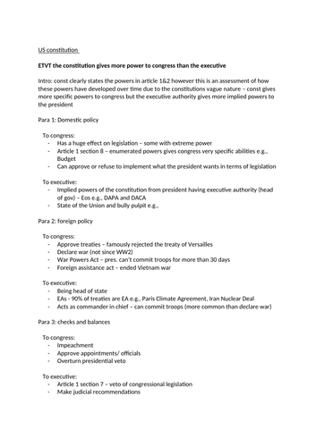 US Politics Edexcel essay plans