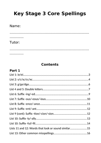 Key stage 3 core spellings booklet/ prep