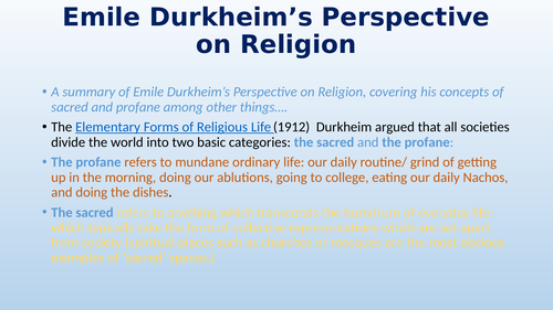 Emile Durkheim's  and Talcott Parsons  View on Religion