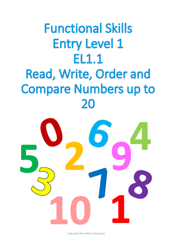 Functional Skills Maths Entry Level 1 - EL1.1 Read, Write, Order and Compare Numbers to 20