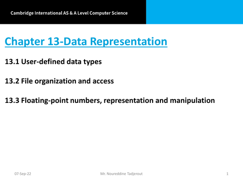 AS/A level - Year 12/13- Chapter 13- Data Representation