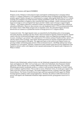 GCSE history model 8 mark causes of the Armada