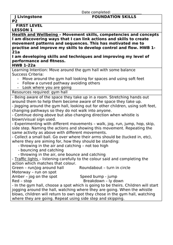 P2 Foundation Skills Lessons Planning 6 week block