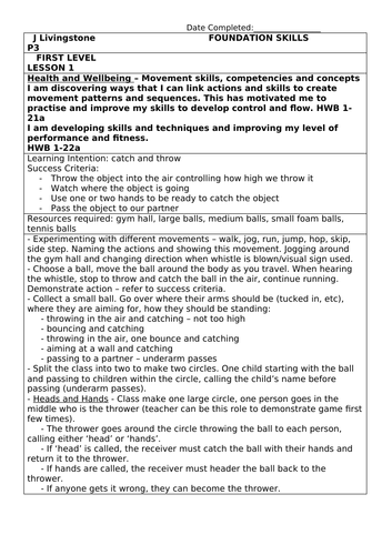 P3 Foundation Skills Lesson Planning 6 week block