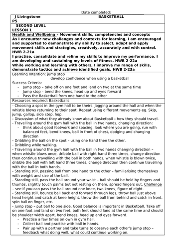 P5 Basketball Lesson Planning 7 week block