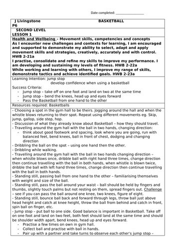 P6 Basketball Lesson Planning 7 week block