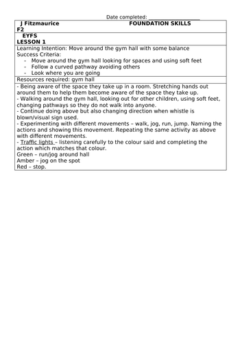 F2 Foundation Skills Lesson Planning 6 week block