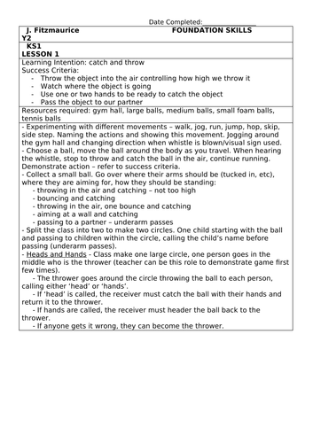 Y2 Foundation Skills Lesson Planning 6 week block