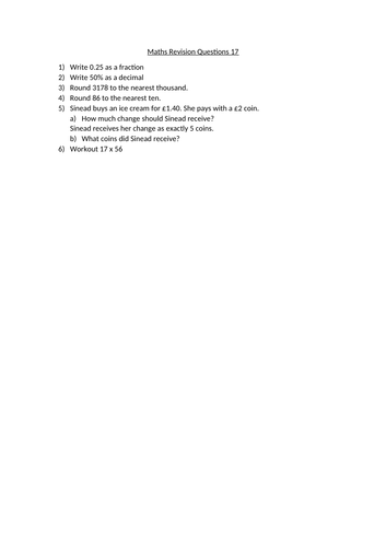 maths revision questions 17 | Teaching Resources