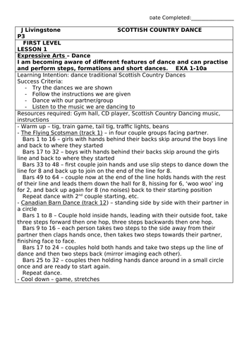 P3 Scottish Country Dancing Lesson Planning 4 week block