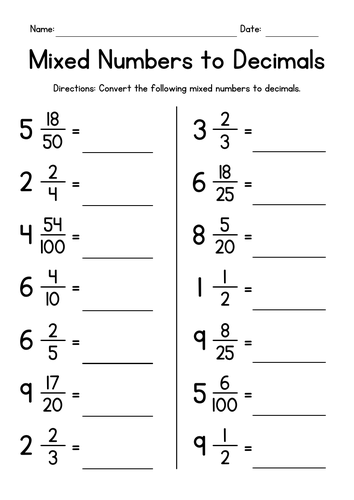 Converting Mixed Numbers to Decimals