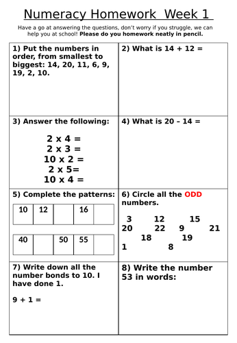 year 3 maths homework tes