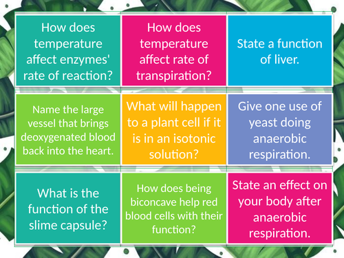 GCSE AQA Biology paper 2 retrieval practice slides