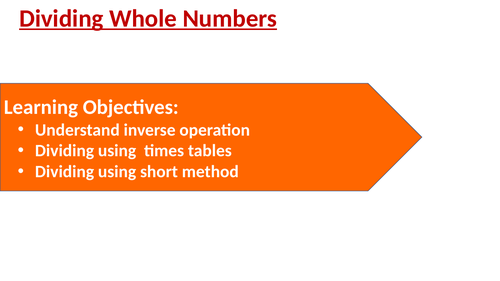 Complete Lesson: Division of Whole Numbers: 2 PPT,  6 worksheets and answersheets
