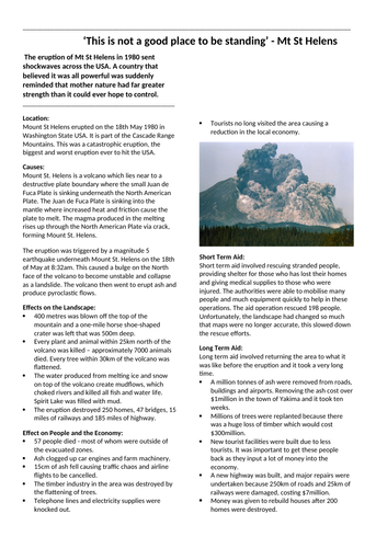 Mt St Helens eruption case study