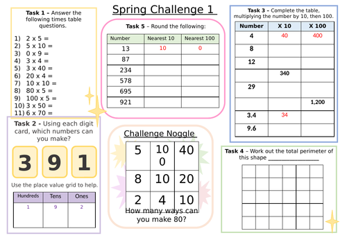 LKS2 Maths Challenge Sheets Spring Term