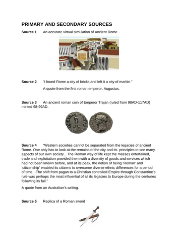 Primary and Secondary sources worksheet