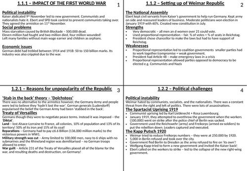 Edexcel Gcse History 9 1 Weimar And Nazi Germany Revision Cards 0459