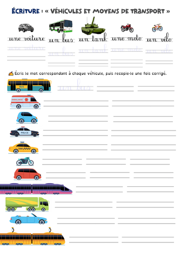 [French cursive handwriting] Vehicles and means of transportation