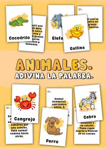 Animals. Guess the word game. Spanish . Animales. Adivina la palabra.