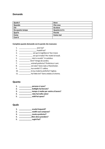 Italian - question forming