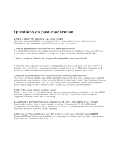 Revision Note : Questions and Answers on Post-Modernism and Neo -Liberalism  Idea
