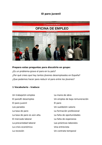 El paro juvenil - Spanish A level