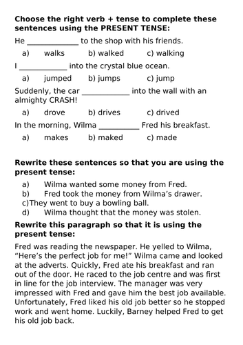 Present Tense Worksheet