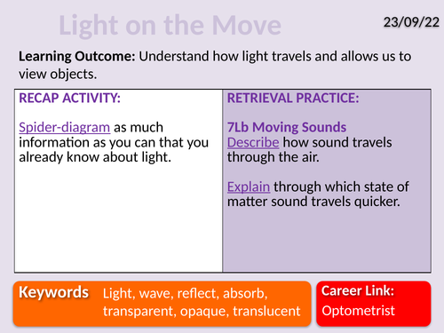 Exploring Science 8J- Light