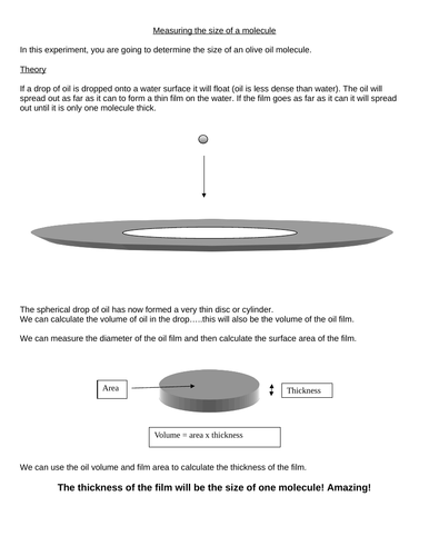 A student practical to estimate the size of a molecule.