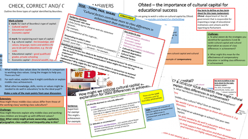 AQA A-level Sociology Education Class differences in achievement - Cultural capital