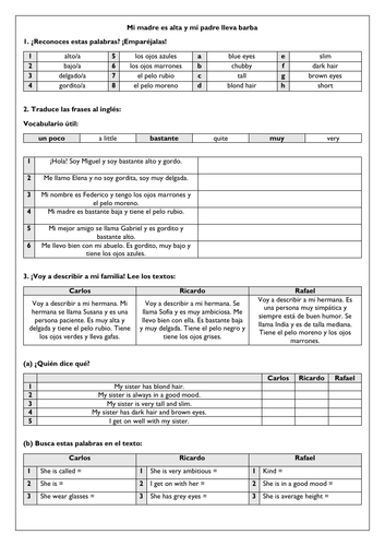 Physical description - Cómo eres - Family - Mi familia Spanish KS3