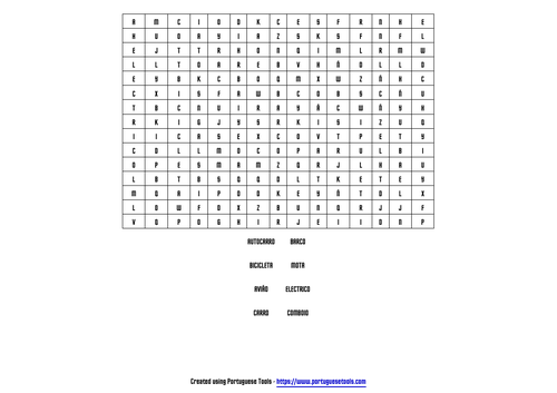 Transports (PT) - Sopa de Letras