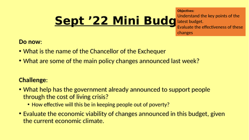 Mini Budget Summary Sep 2022 Economics A Level GCSE
