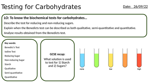 AS/A2-Level AQA Biology Testing for Carbohydrates Iodine Test Benedict's Test Full Lesson