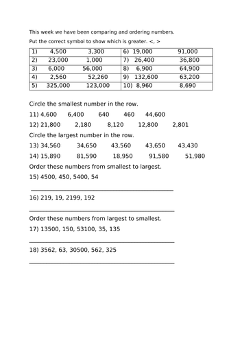 Compare and Order Numbers to 1 million